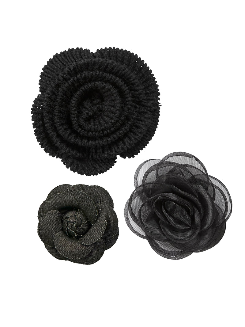 NÜ Ensemble de broches fleurs VERICA 3 pièces Accessoires Noir